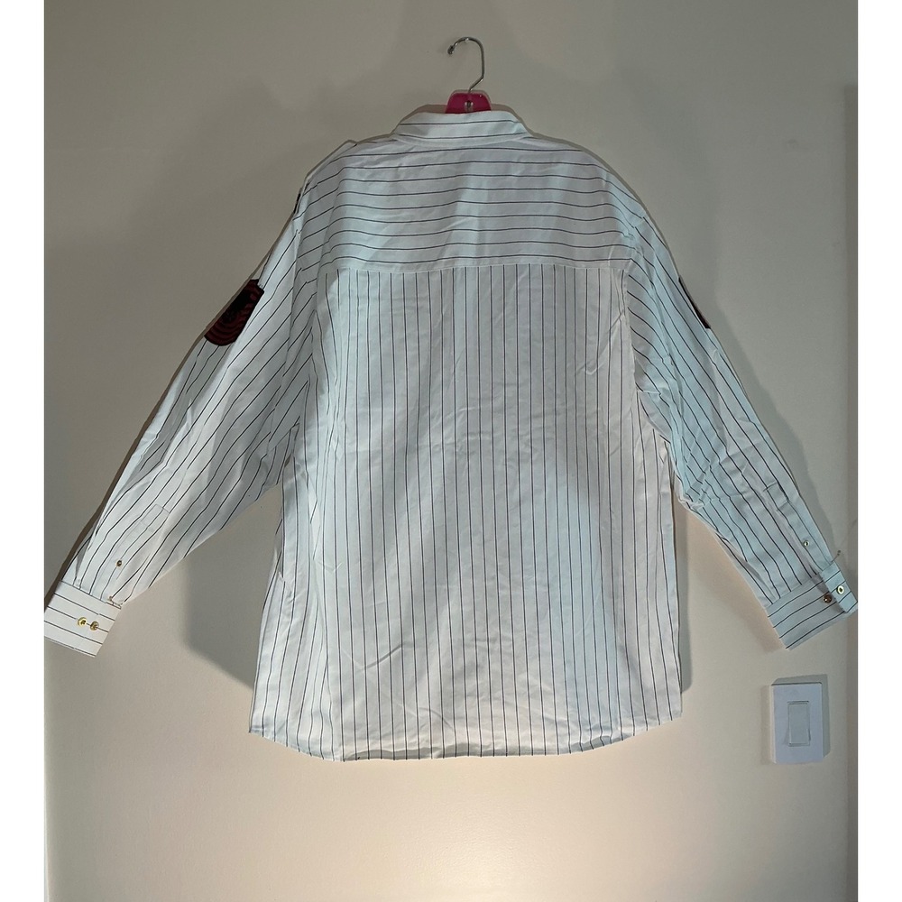 Vintage‎ Y2K PJ MARK Men's 3XL White Pinstripe Military Style Shirt with Patches - Picture 5 of 9